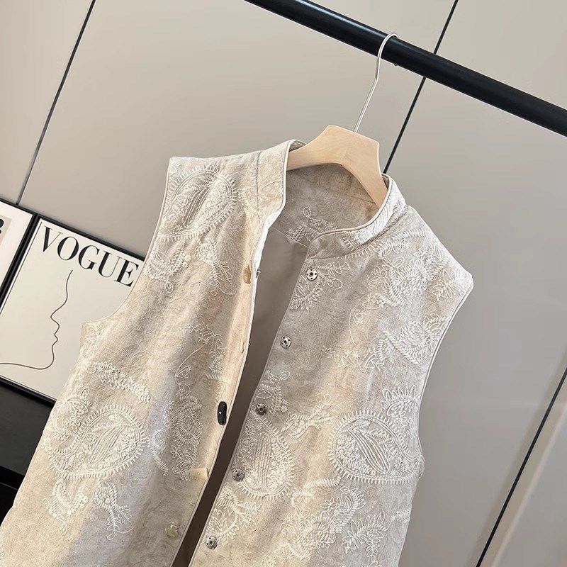 新中式重工刺绣国风女装马甲叠穿背心坎肩亚麻棉麻外套上衣女春季,女装/女士精品,马夹,淘宝优惠券,粉丝福利购,淘宝优惠卷