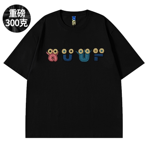刺绣短袖T恤300g重磅美式加肥加大码男装纯棉男士ins胖子半袖夏季