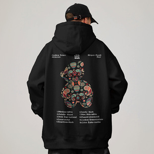 秋冬男潮外套 宽松加绒打底衫 小熊潮牌卫衣胖子男装 连帽加肥加大码