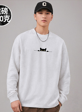 100%纯棉300g重磅学生胖子加肥加大码秋季白色打底衫休闲长袖T恤