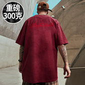 半袖 100%纯棉重磅大码 复古胖子短袖 T恤夏季 男装 嘻哈宽松潮牌美式