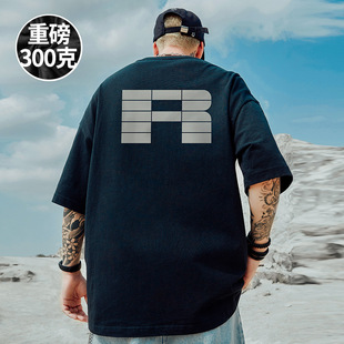 重磅美式潮牌宽松字母T恤胖子短袖男加肥加大五分袖大码男装夏季