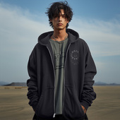 2026新款 连帽胖子外套拉链卫衣宽松休闲秋冬季 黑色加肥加大码 男装