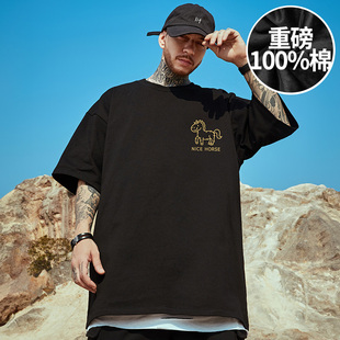 纯棉加肥加大码 夏季 男装 胖子半袖 打底衫 2026重磅300g宽松T恤短袖