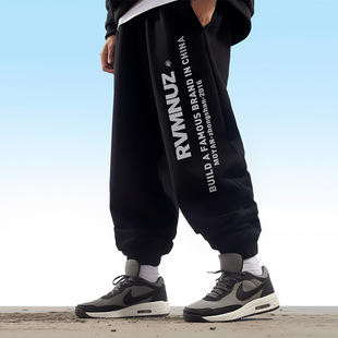 运动裤宽松纯棉加肥加大码裤子男潮加绒卫裤长裤胖人束脚裤秋冬款