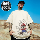 100%纯棉全棉重磅日系潮牌宽松T恤胖子短袖 男装 加肥加大半袖 大码