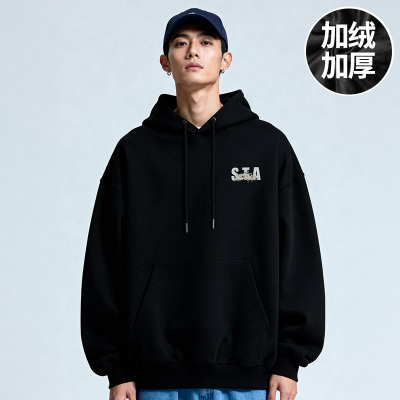 300斤大码男装加肥加大码连帽加绒胖子美式复古卫衣春秋冬款外套