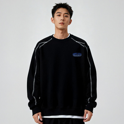 300斤大码加厚加绒美式字母卫衣男款圆领胖子加肥加大秋冬款外套