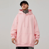 外套 秋冬款 粉色卫衣男纯色加绒加厚宽松套头情侣胖子男装 连帽大码