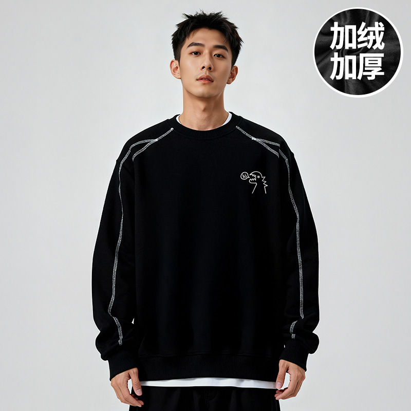 200-300斤大码男装加肥加大码国潮牌圆领胖子加绒复古卫衣秋冬季