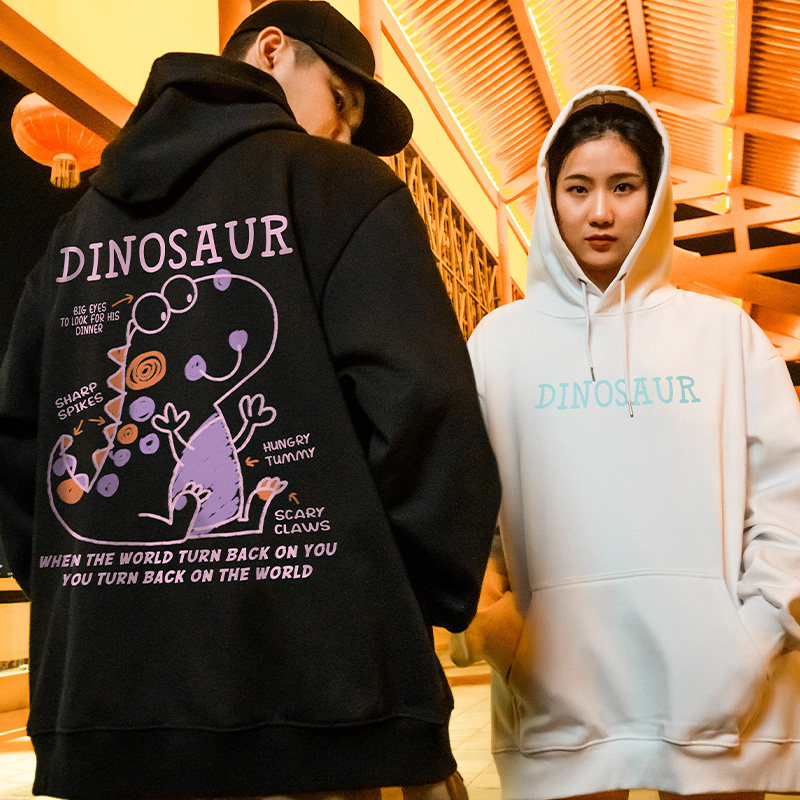 国潮连帽大码加绒卫衣男连帽衫潮外套卡通小众不一样的情侣装秋冬