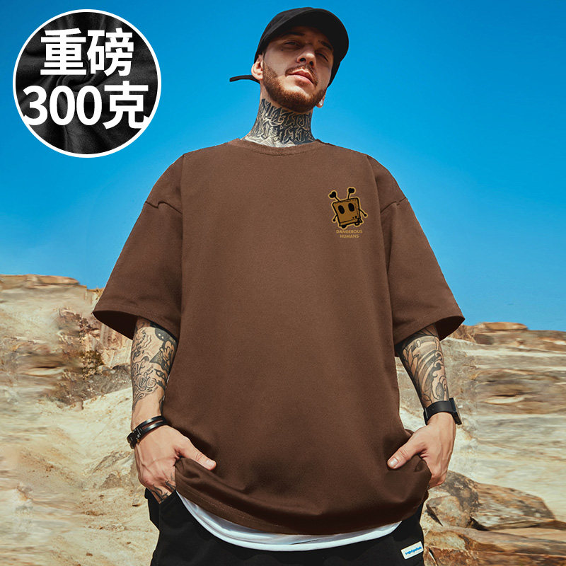 100%纯棉300g重磅宽松T恤短袖加肥加大码男装胖子打底半截袖夏季