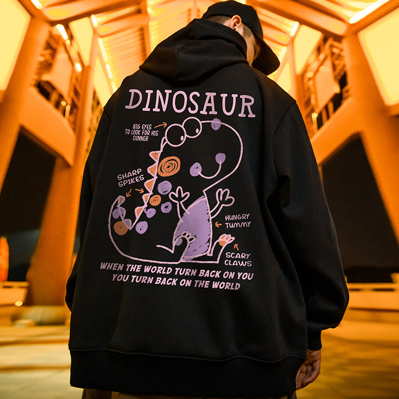 国潮连帽大码加绒卫衣男连帽衫潮外套卡通小众不一样的情侣装秋冬