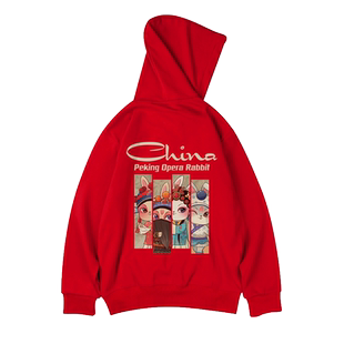 2026新年秋冬连帽红色马年情侣装卫衣加绒潮牌大码男装胖男生外套