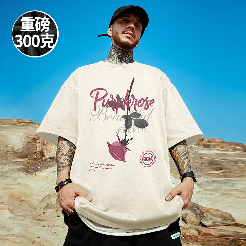 2025新款重磅美式潮牌宽松T恤胖子短袖加肥加大码男装情侣半袖夏