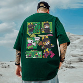 国潮嘻哈休闲宽松短袖 t恤ins潮流情侣装 男大码 加肥加大号纯棉半袖