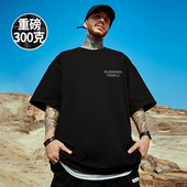 黑色圆领纯棉简约半袖 t恤街头大码 男潮 字母印花短袖 300g重磅美式