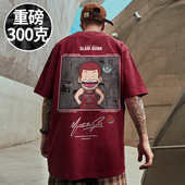 男装 情侣宽松潮牌胖子短袖 T恤夏季 100%纯棉日系卡通重磅大码 半袖