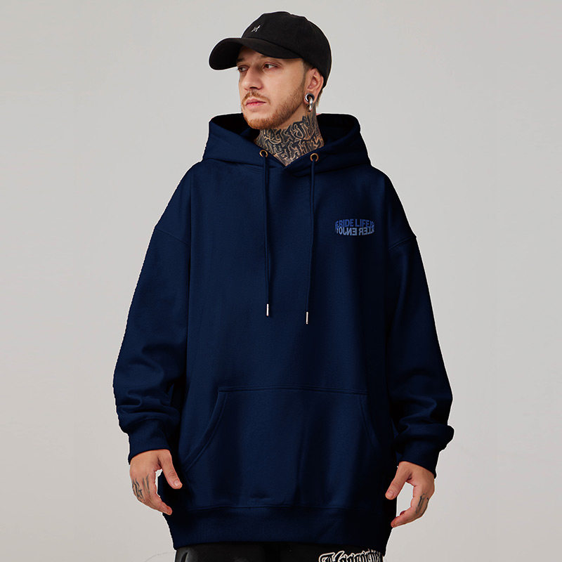 大码春秋季简约潮牌卫衣男装加绒加厚宽松套头胖男生外套胖子男装