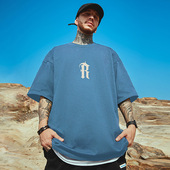 加肥加大五分半袖 重磅国潮大码 男装 高街潮牌宽松T恤胖子短袖 夏季