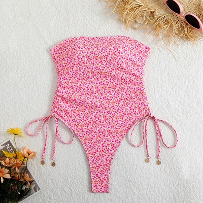 抹胸性感高级感温泉游泳衣T裤高叉连体泳装温泉紧身显瘦swimsuit