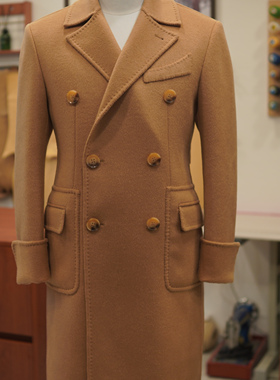Londoner伦敦人Bespoke经典男士驼色双面羊绒马球大衣量身定制