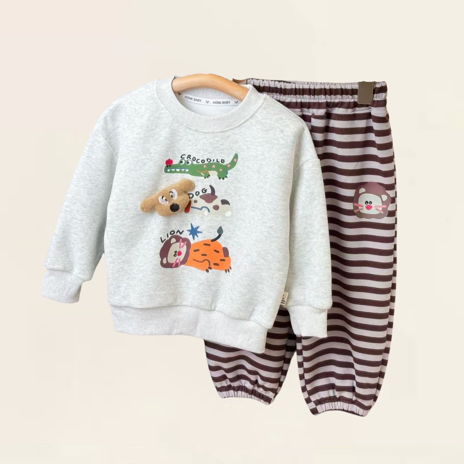 【2折专区】折扣店撤柜|亲子装中小童秋冬圆领卡通卫衣条纹裤套装