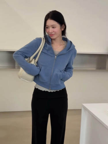 SJia【SAIDTOME】韩女穿搭连帽拉链短款卫衣外套女宽松休闲上衣