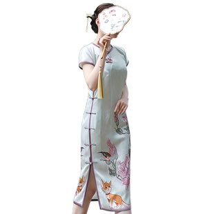 首玺改良旗袍年轻款醋酸缎婚宴装中国风复古圆领气质连衣裙