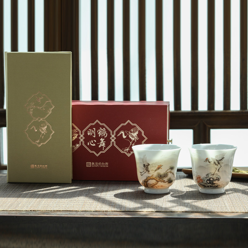 观复手绘粉彩松鹤瑞鹤对杯景德镇陶瓷手工薄胎高档品茗杯主人杯,餐饮具,茶杯,淘宝优惠券,粉丝福利购,淘宝优惠卷