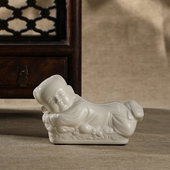观复定窑瓷孩儿枕仿古中式 白釉瓷器茶道茶席可爱童趣摆件