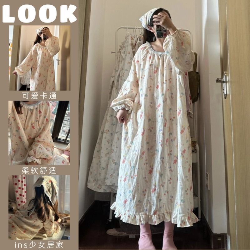 甜美少女小熊长袖睡裙睡衣女