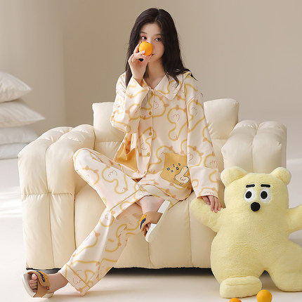 2026春秋季新款纯棉长袖长裤睡衣女甜美休闲舒适家居服套装可外穿