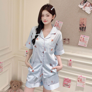 休闲两件套装 双口袋2026睡衣冰雪丝家居服女夏季 宿舍甜美翻领短袖