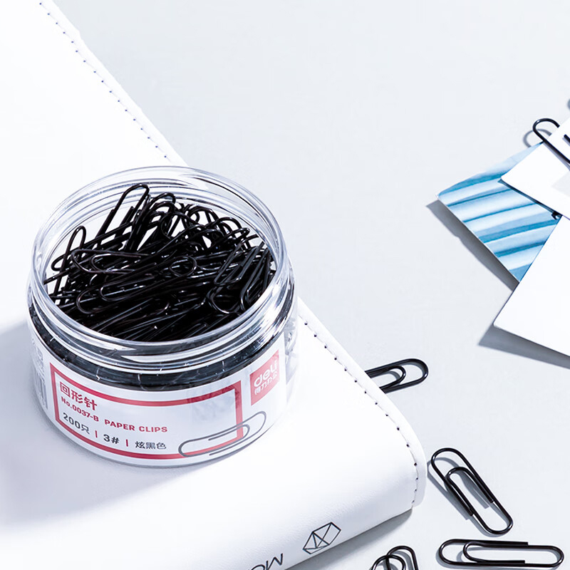 得力黑色回形针办公用品3号小号金属夹子试卷文件书签曲别针夹子