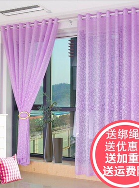 紫色窗帘浪漫紫白纱帘隔断客厅简约欧式提花卧室阳台飘窗薄纱遮光