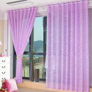 紫色窗帘浪漫紫白纱帘隔断客厅简约欧式提花卧室阳台飘窗薄纱遮光