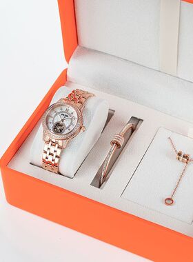 FolliFollie轻奢手表女款潮流镶钻防水夜光机械表套装