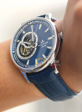 瑞士泰格/RT全自动机械男表陀飞轮复古男士蓝色皮带手表RGA1639