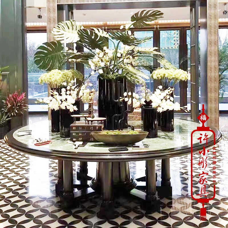 风水台会所花桌酒店圆桌型展会上 广场圆台花假花摆花装饰花台