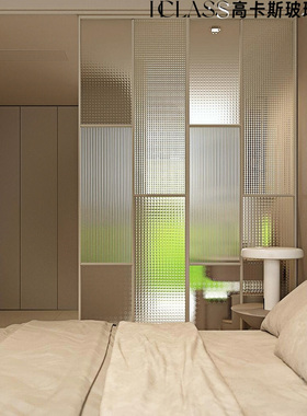 钢化艺术玻璃隔断长虹水波纹水立方油画屏风书房房间遮挡极窄边框