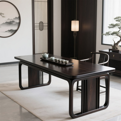 新中式现代极简轻奢风实木茶桌