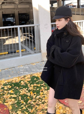 短款双面羊绒大衣女宽松小个子绵羊毛斗篷毛呢外套深冬独特超好看