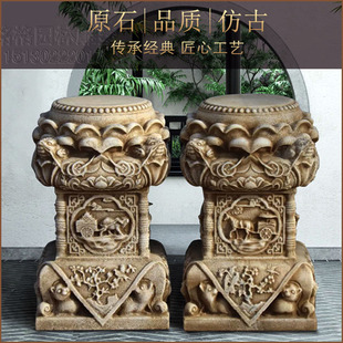 汉白玉莲花底座雕刻车马蟾蜍石雕底座莲花瓣抱鼓花几手工仿古底座