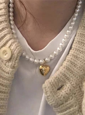 韩国东大门代购 lart珍珠电镀爱心项链