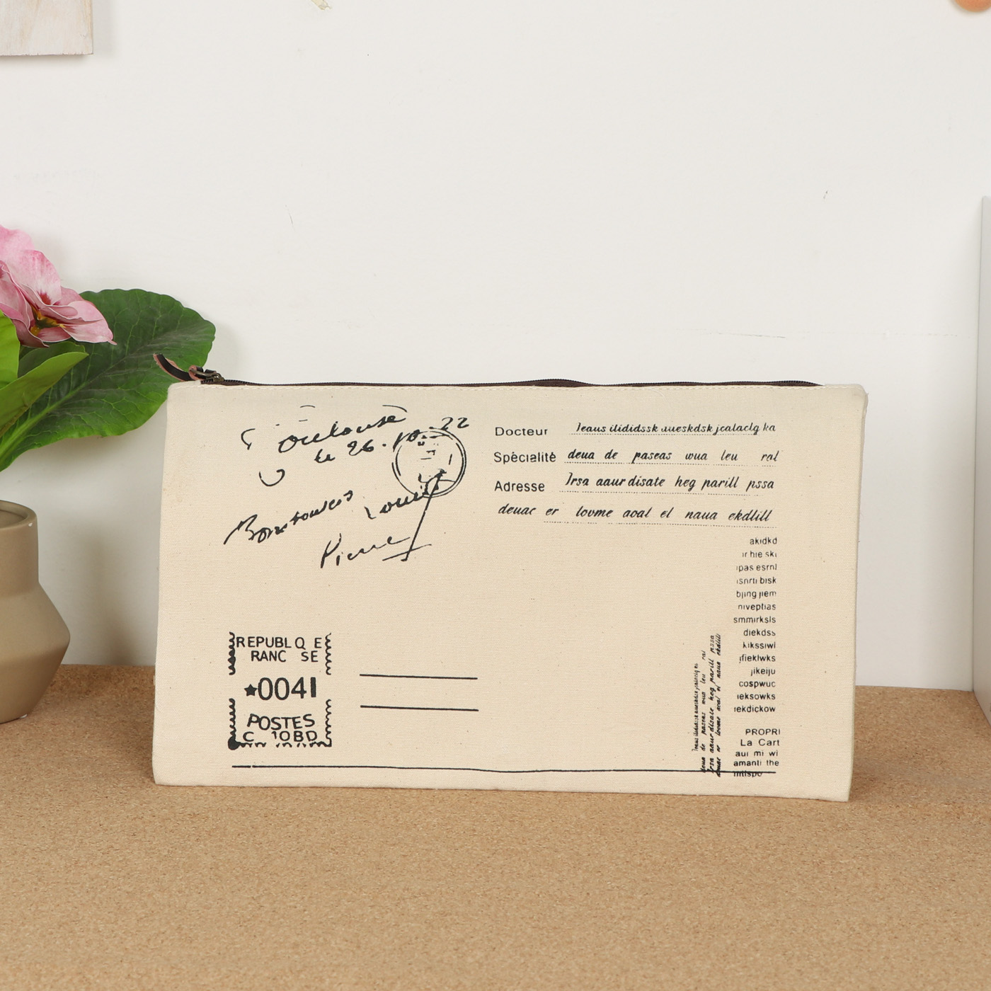 法式复古信封大号笔袋 文艺复古风对折 帆布笔盒 创意文具收纳包