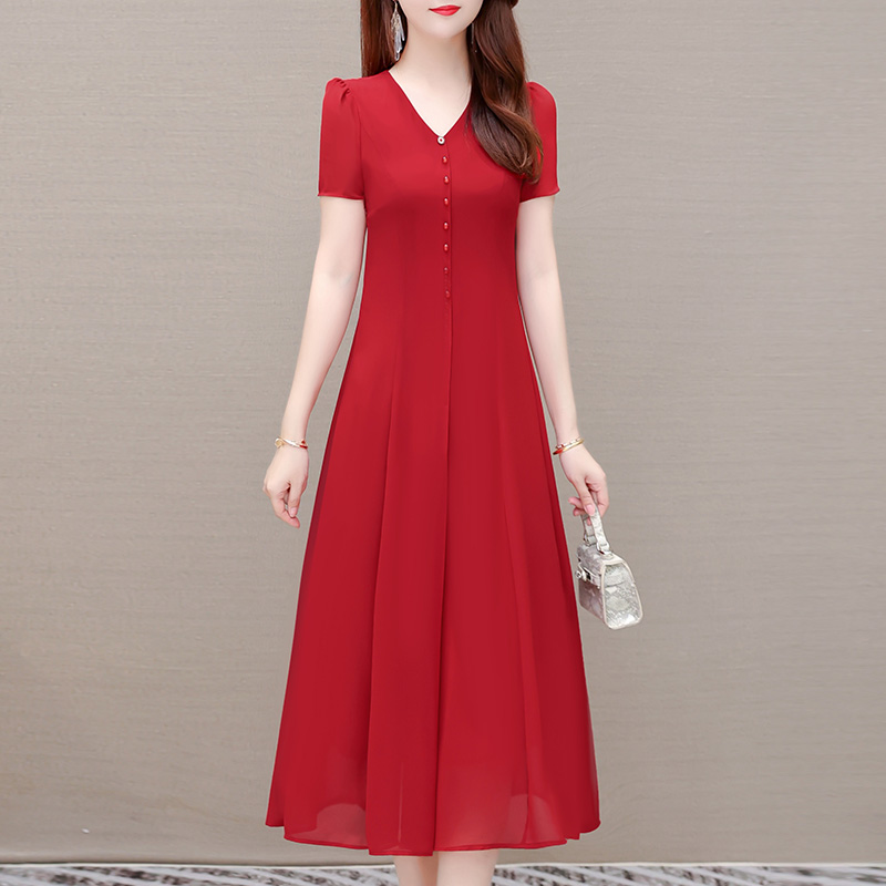 雪纺连衣裙夏季女2022年新款高端奢华大牌女装气质大码女士红裙子