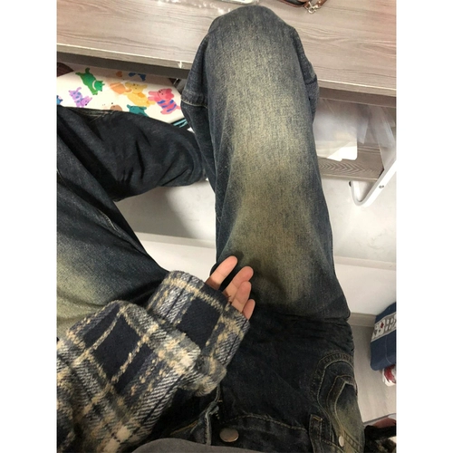 Ретро джинсы, штаны, в американском стиле, изысканный стиль, европейский стиль, свободный прямой крой