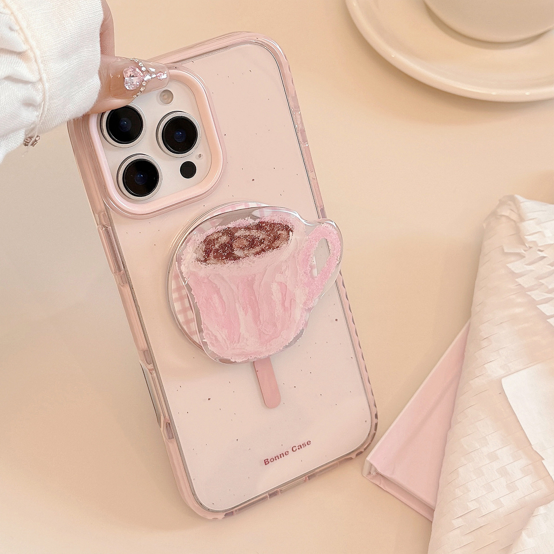 粉咖啡杯磁吸支架创意个性苹果