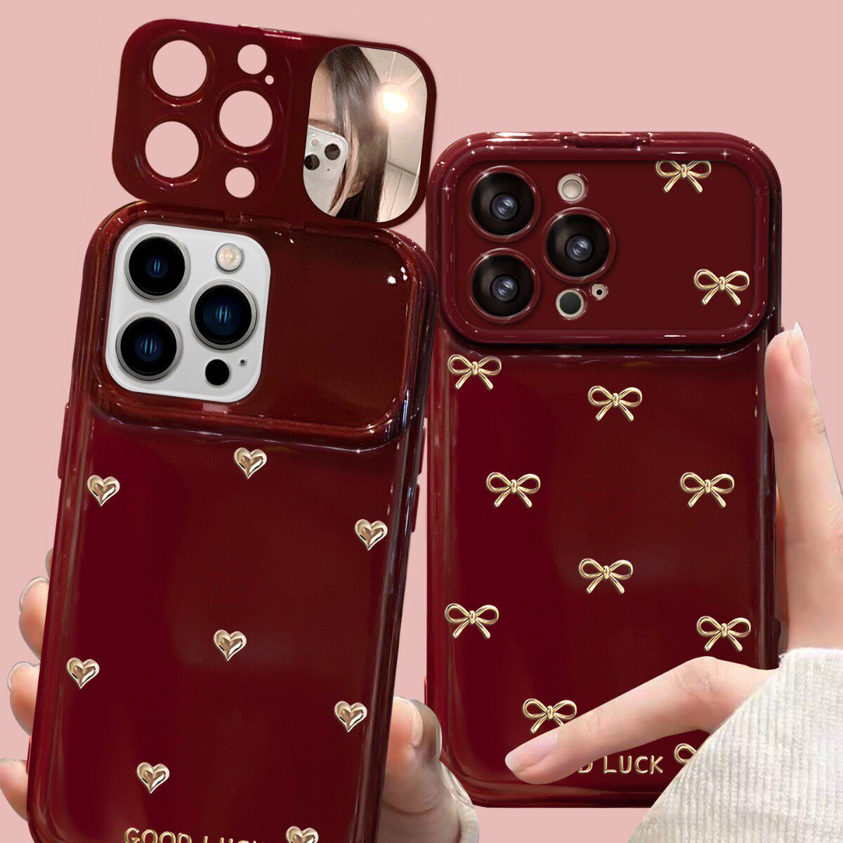 蝴蝶爱心翻盖镜子带挂绳软壳苹果图片